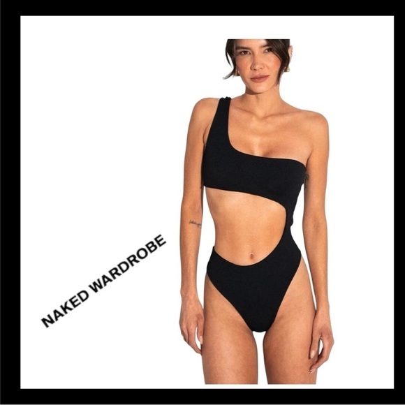 naked wardrobe Other - Naked Wardrobe One Piece one shoulder Black Swim Wear  All Around Cutouts XS